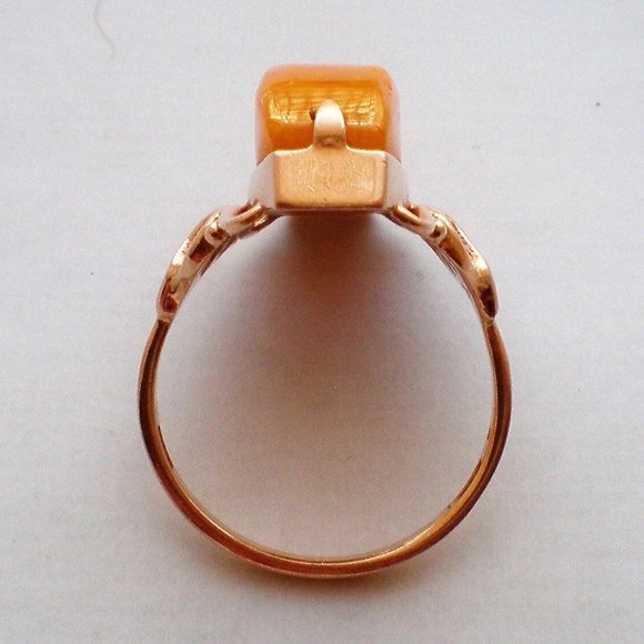 Russian 14K 583 Rose Pink Gold Baltic Butterscotch Egg Yolk Amber Cocktail RING - Picture 7 of 10
